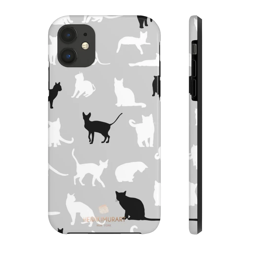 Cat Pattern iPhone Case, Black and White Cat Kitty Cute Case Mate Tough Phone Cases-Made in USA