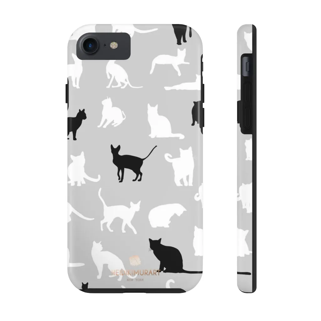 Cat Pattern iPhone Case, Black and White Cat Kitty Cute Case Mate Tough Phone Cases-Made in USA