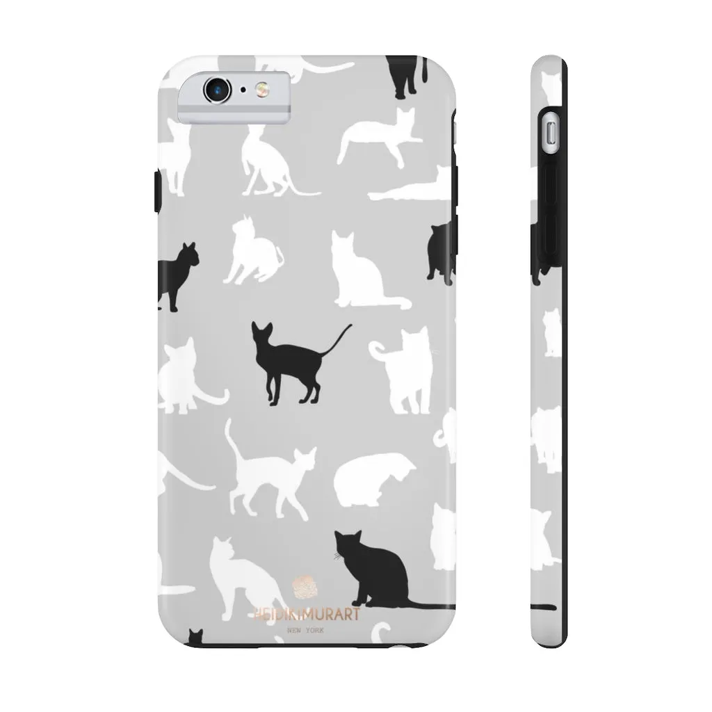 Cat Pattern iPhone Case, Black and White Cat Kitty Cute Case Mate Tough Phone Cases-Made in USA