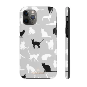 Cat Pattern iPhone Case, Black and White Cat Kitty Cute Case Mate Tough Phone Cases-Made in USA