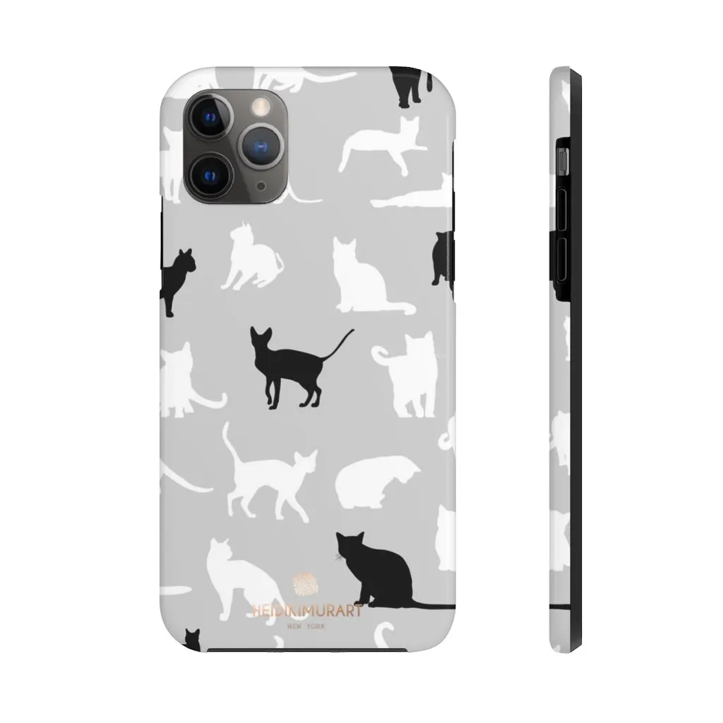 Cat Pattern iPhone Case, Black and White Cat Kitty Cute Case Mate Tough Phone Cases-Made in USA