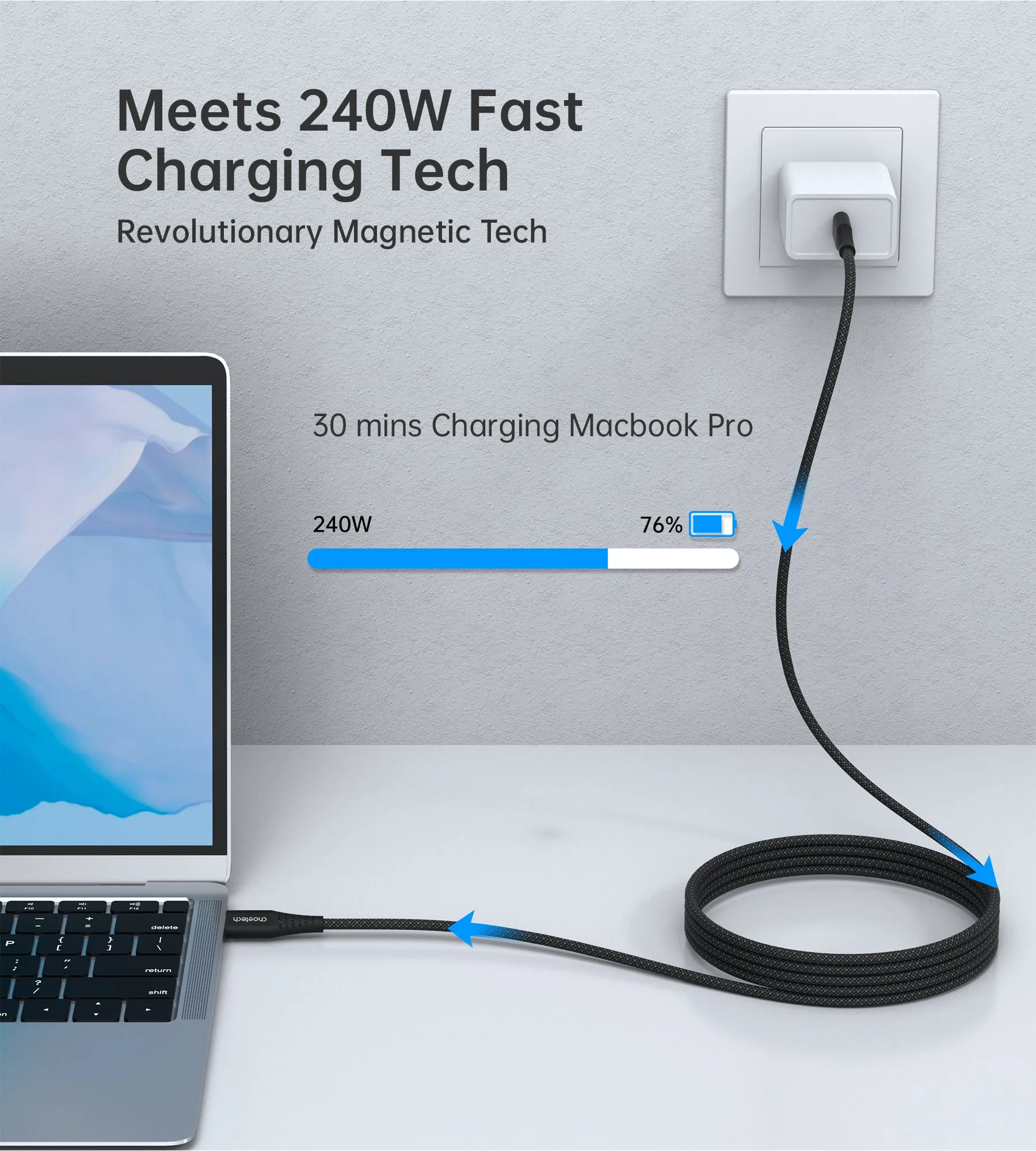 Choetech PD3.1 240W USB-C to USB-C Magnet Cable 1.8m