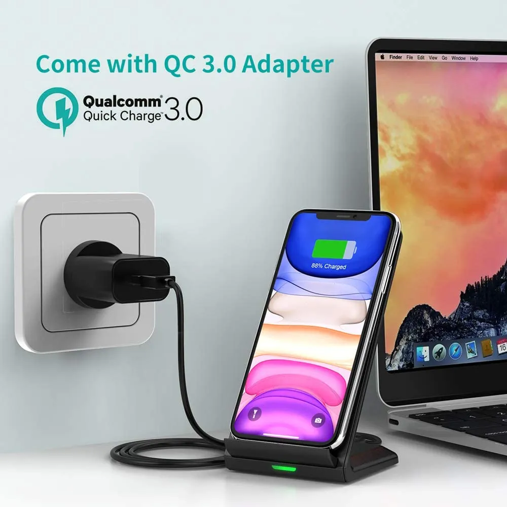 CHOETECH Wireless Charger Qi-Certified 10W Fast Charging Stand (with AC Adapter)