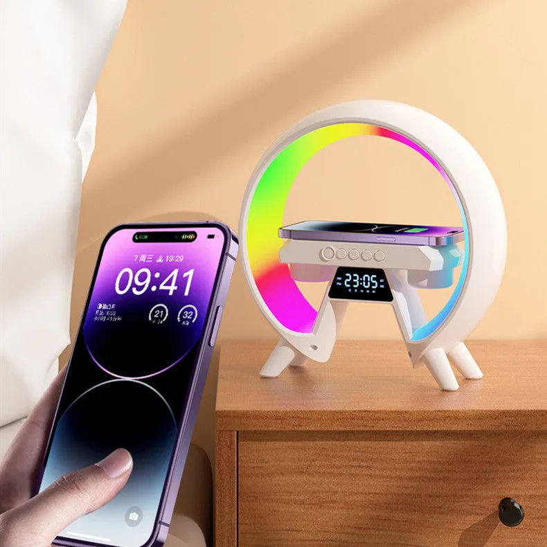 Colorful Bedside With Clock Light Speaker Wireless Charger