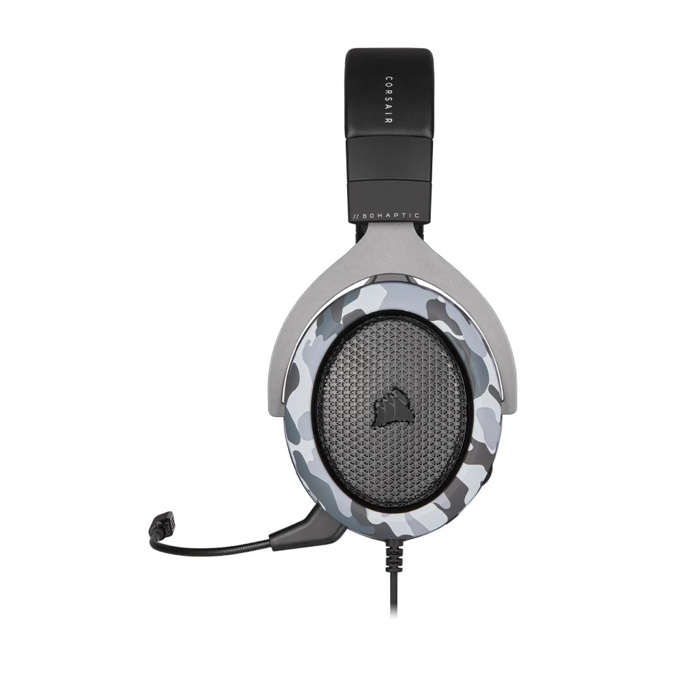 CORSAIR HS60 Haptic Wired USB Gaming Headphone with Taction Tactile Bass Technology, Detachable Unidirectional Microphone and On-Ear Controls for PC Laptop and Gaming Consoles (Carbon, Arctic Camo)