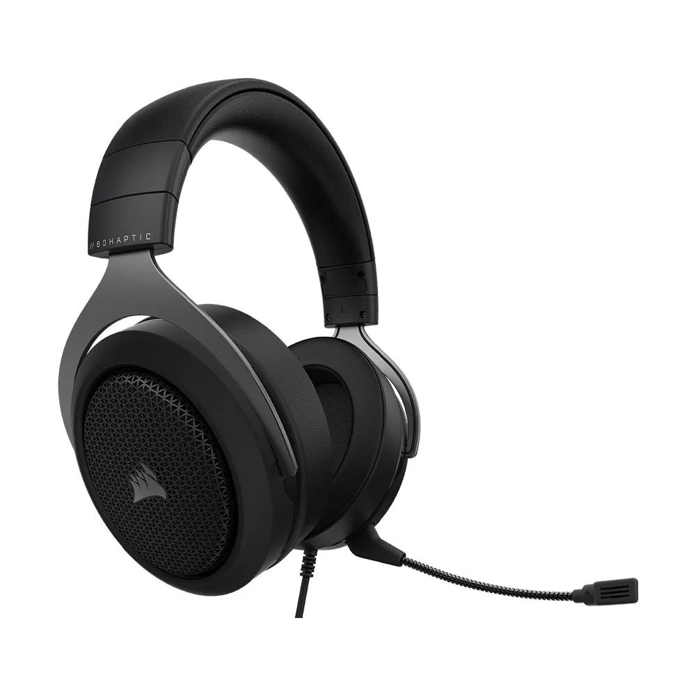 CORSAIR HS60 Haptic Wired USB Gaming Headphone with Taction Tactile Bass Technology, Detachable Unidirectional Microphone and On-Ear Controls for PC Laptop and Gaming Consoles (Carbon, Arctic Camo)