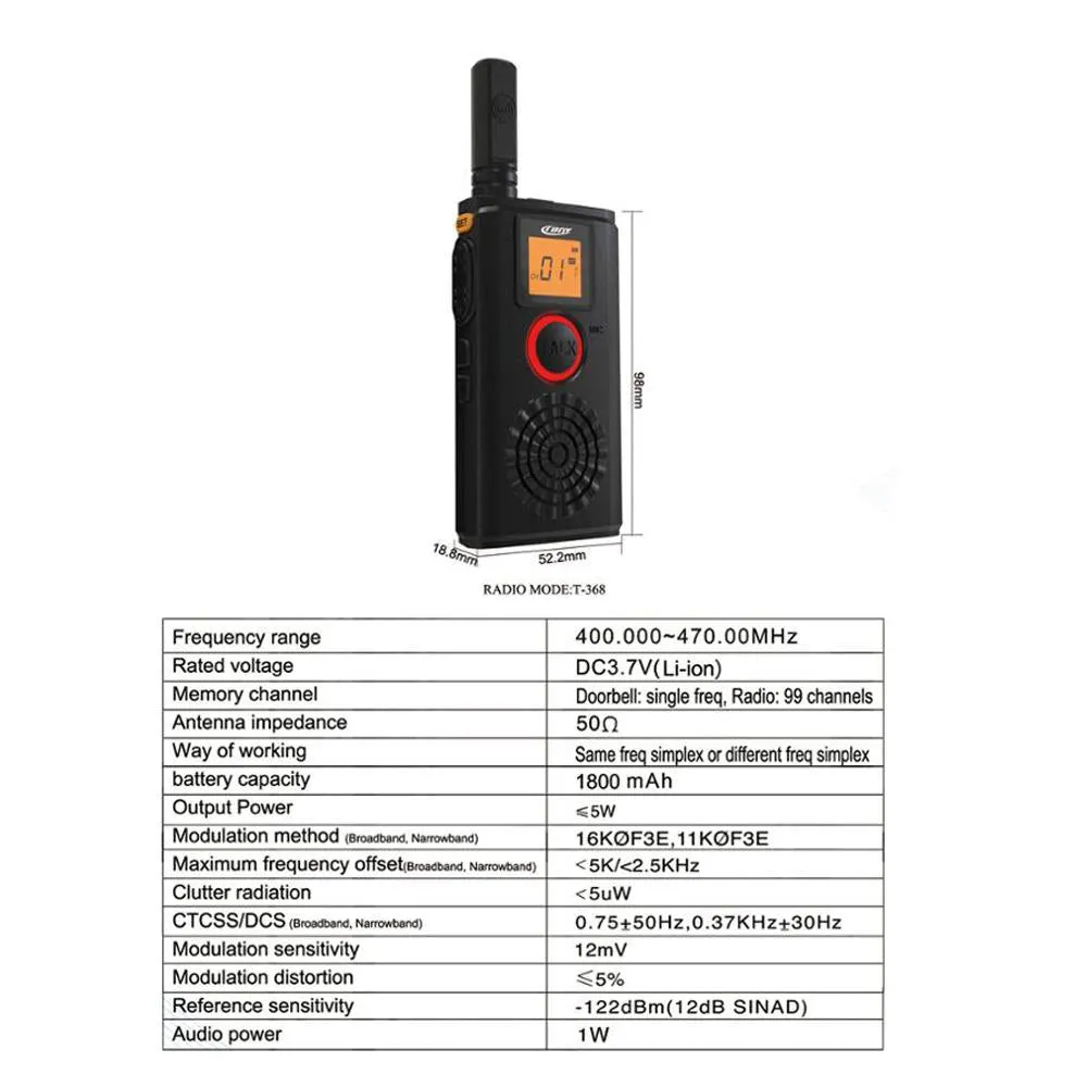 CRONY 5W CY-998 Walkie talkie T-368 Two Way Radio Professional FM 1-4 KM