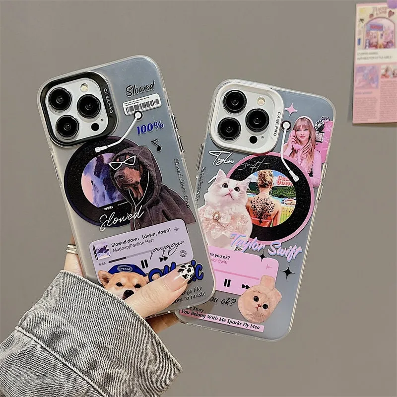 Cute Electroplating Silver Pet Dog Lover & Cat Lover CD Artbook Design Protective Shockproof iPhone Case for iPhone 11 12 13 14 Pro Max Case