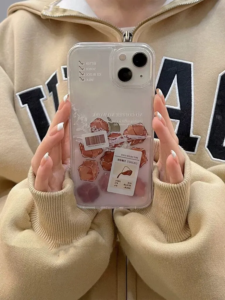 Cute Iced Tea/Iced Coffee Themed Liquid Phone Case Design Clear Protective Thick Shockproof iPhone Case for iPhone 11 12 13 14 15 Pro Max