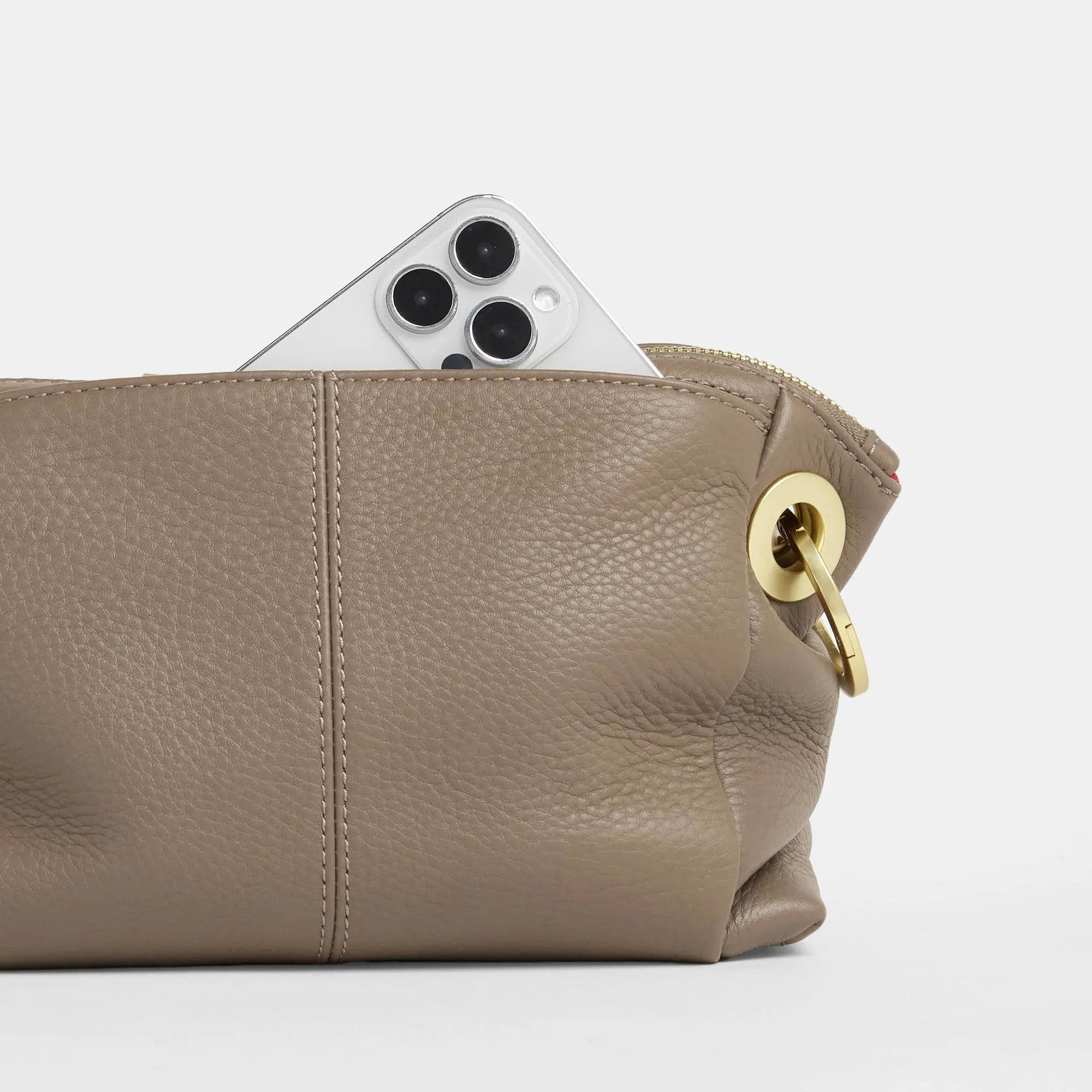 Daniel Crossbody Clutch | Sculpted Taupe/Brushed Gold | Sml