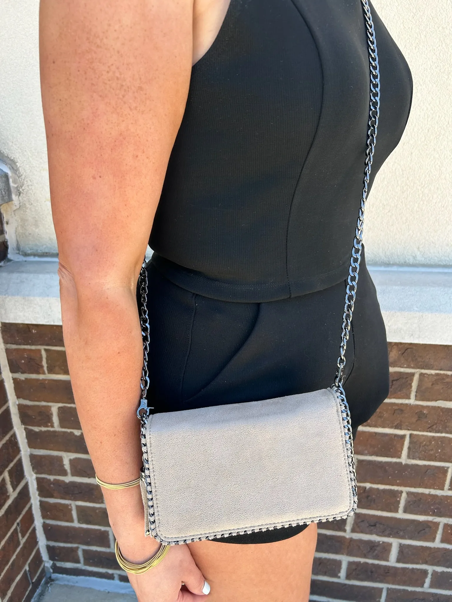 Double Zipper Chain Wallet Purse// Taupe