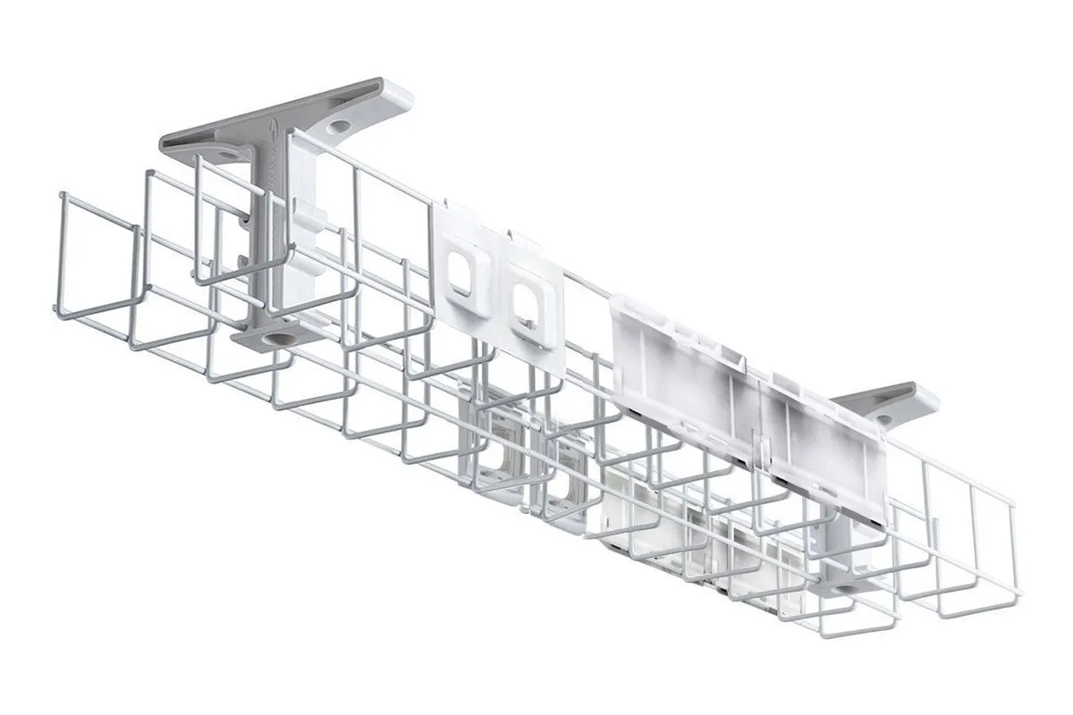 DPG Cable Management Basket Back to Back Metal Tray Including 2 Power Plate 4 Data Bezels