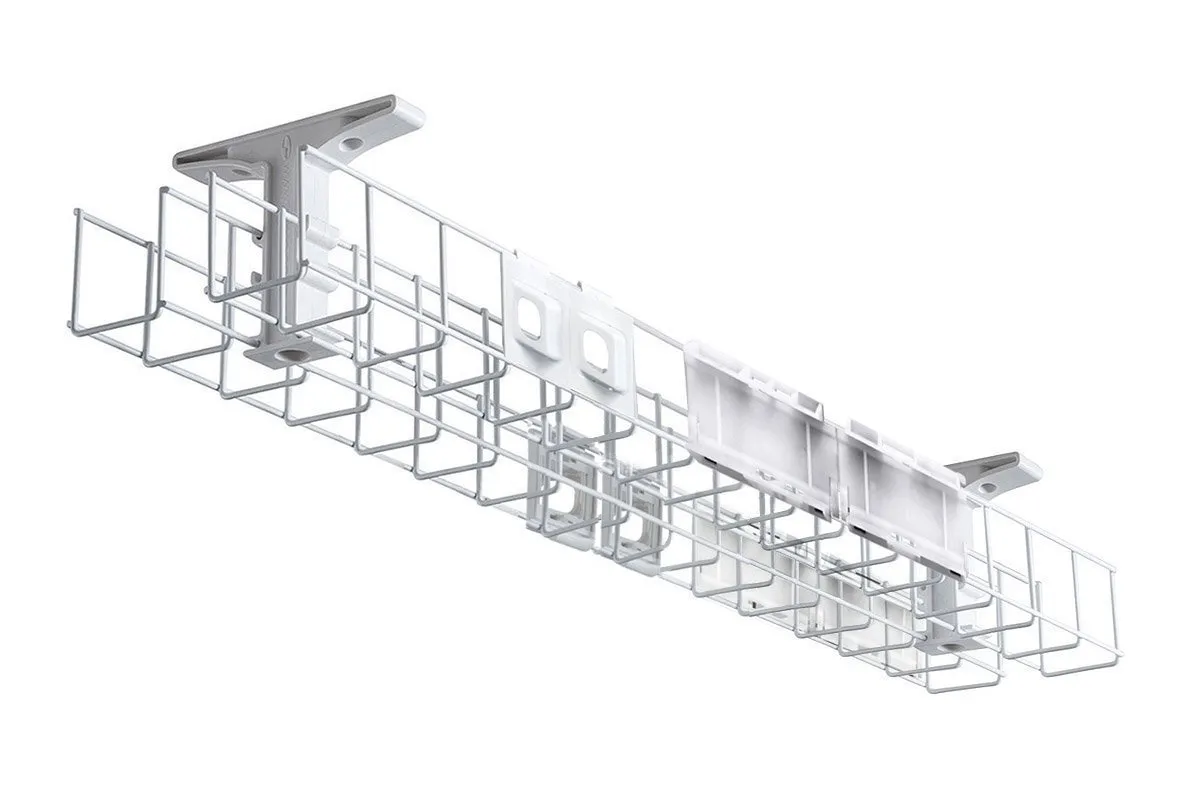 DPG Cable Management Basket Back to Back Metal Tray Including 2 Power Plate 4 Data Bezels