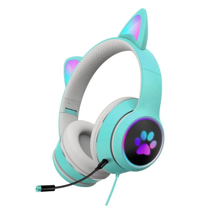 Feline Fantasy LED Gaming Headphones with Microphone - Foldable USB & 3.5mm Jack