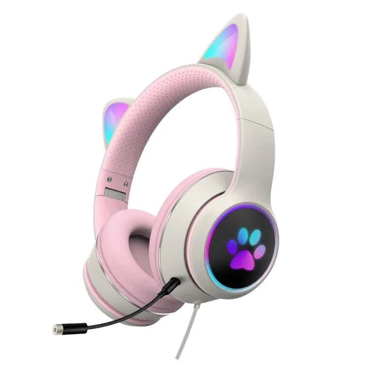 Feline Fantasy LED Gaming Headphones with Microphone - Foldable USB & 3.5mm Jack