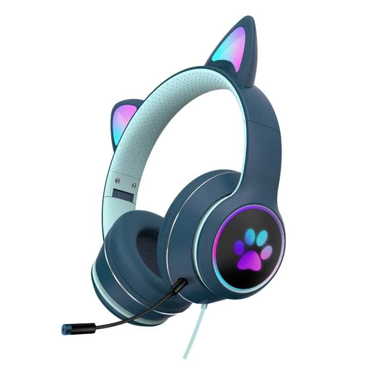 Feline Fantasy LED Gaming Headphones with Microphone - Foldable USB & 3.5mm Jack