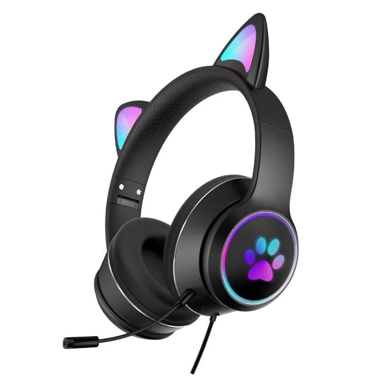 Feline Fantasy LED Gaming Headphones with Microphone - Foldable USB & 3.5mm Jack