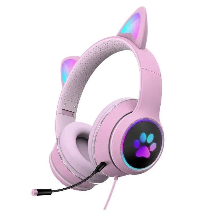 Feline Fantasy LED Gaming Headphones with Microphone - Foldable USB & 3.5mm Jack