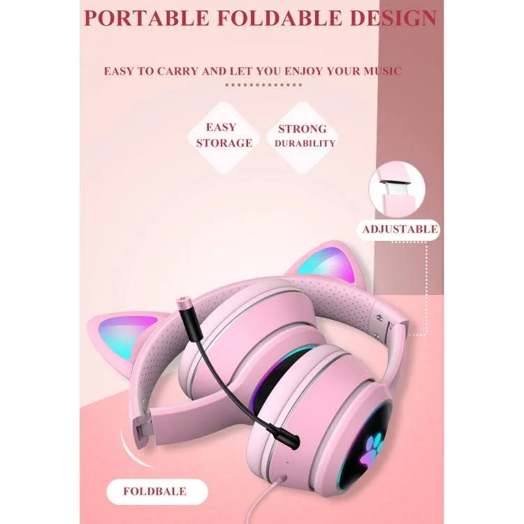 Feline Fantasy LED Gaming Headphones with Microphone - Foldable USB & 3.5mm Jack