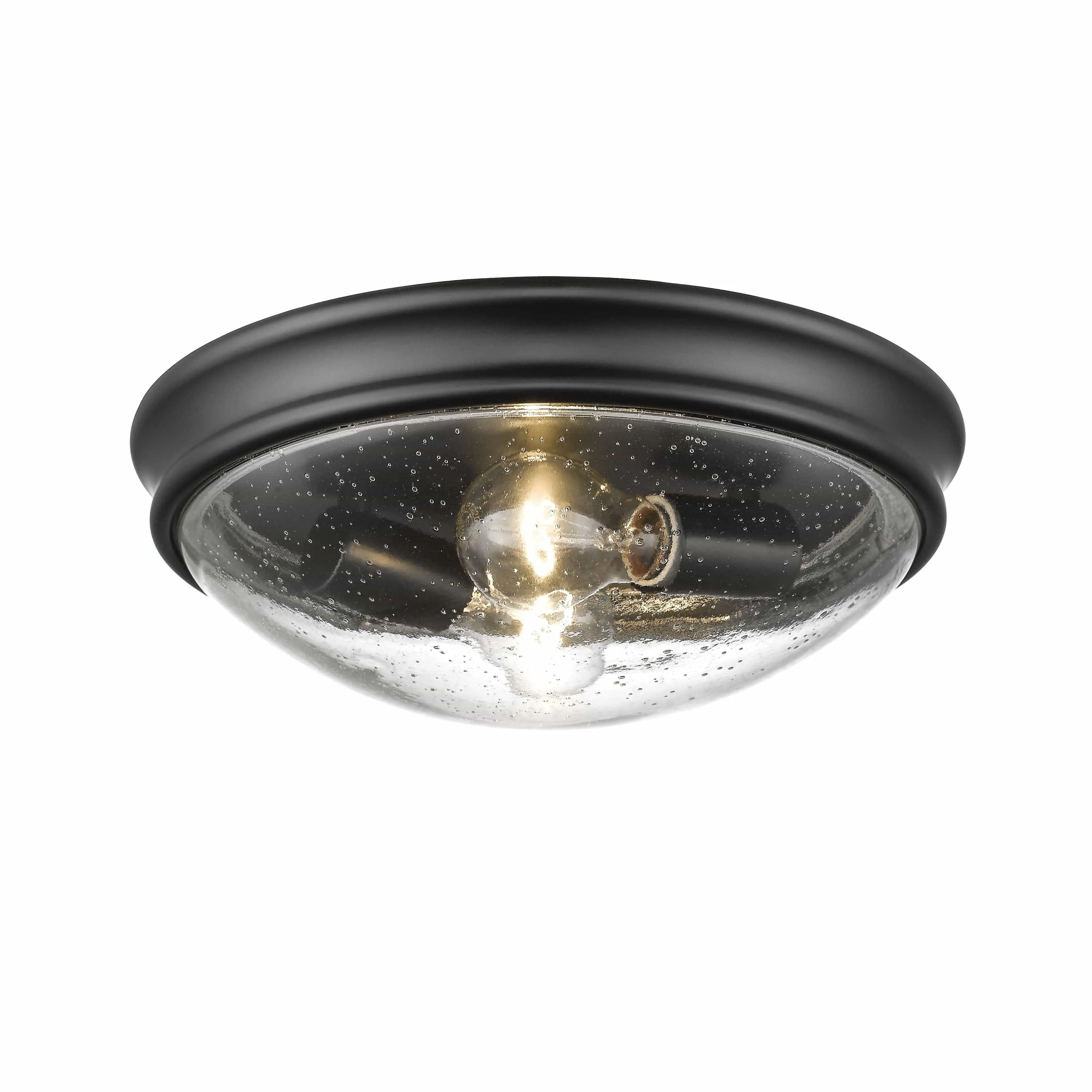 Flush Mount Fixture - Matte Black - Clear Seeded Glass - 12in. Diameter - E26 Medium Base