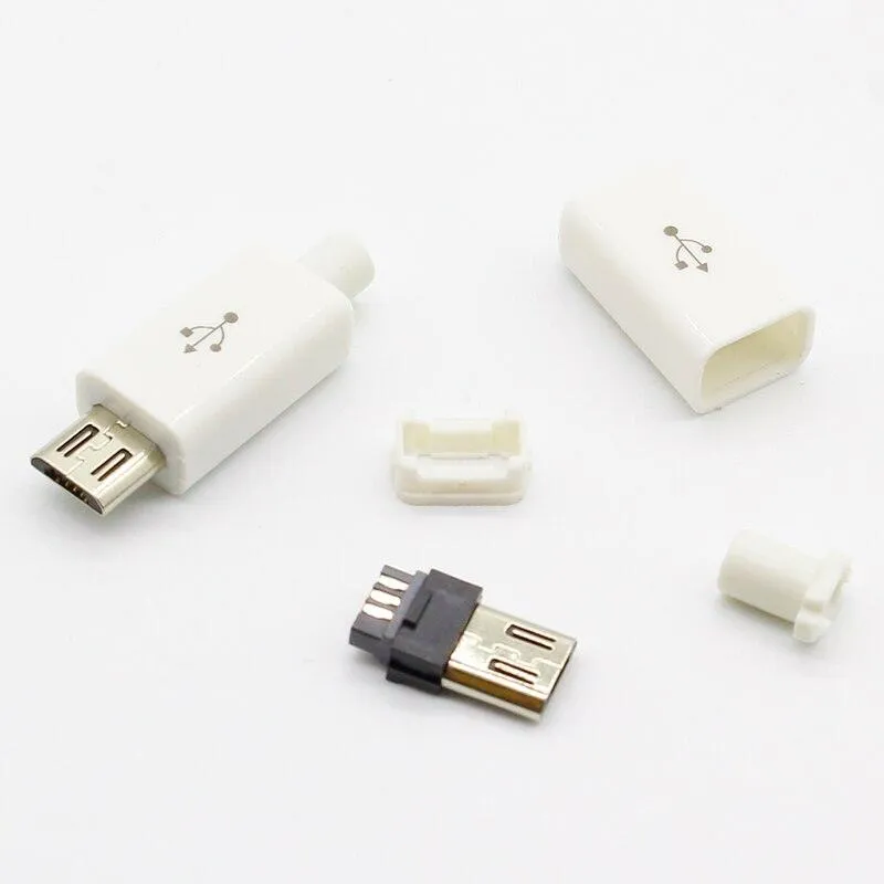 Free shipping 10pcs Micro USB 5PIN Welding Type Male Plug Connectors Charger 5P USB Tail Charging Socket 4 in 1 White Black