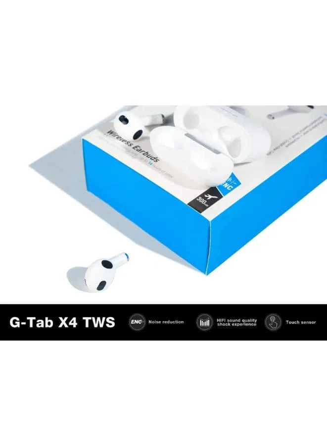 G-Tab X4 True Wireless Earbuds, Bluetooth Earphones V5.00 with Clear Calls,HIFI Sound Quality, Noise Reduction, Touch Sensor, Super Battery, Heavy Bass, 1 Free Earbuds Case for iPhone & Android, White