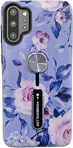 Galaxy Note 10 Plus Case Print Green Leaves Finger Ring Strap Cover