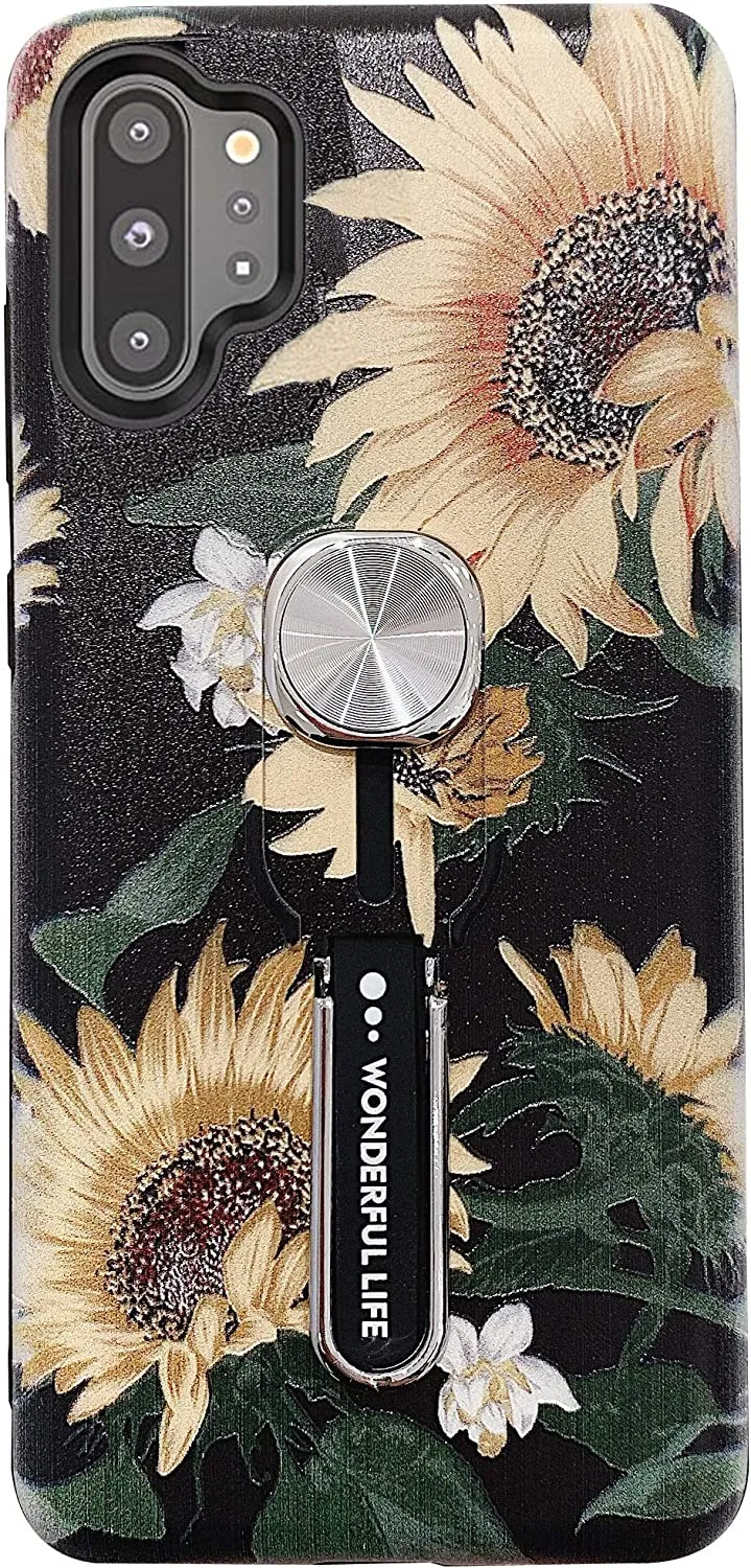 Galaxy Note 10 Plus Case Print Green Leaves Finger Ring Strap Cover