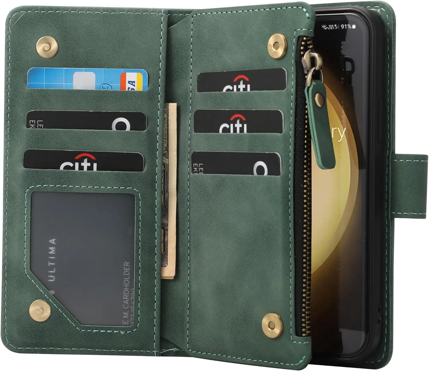 Galaxy S24 5G Wallet Premium PU Leather Zipper Folio RFID Blocking Protective Case