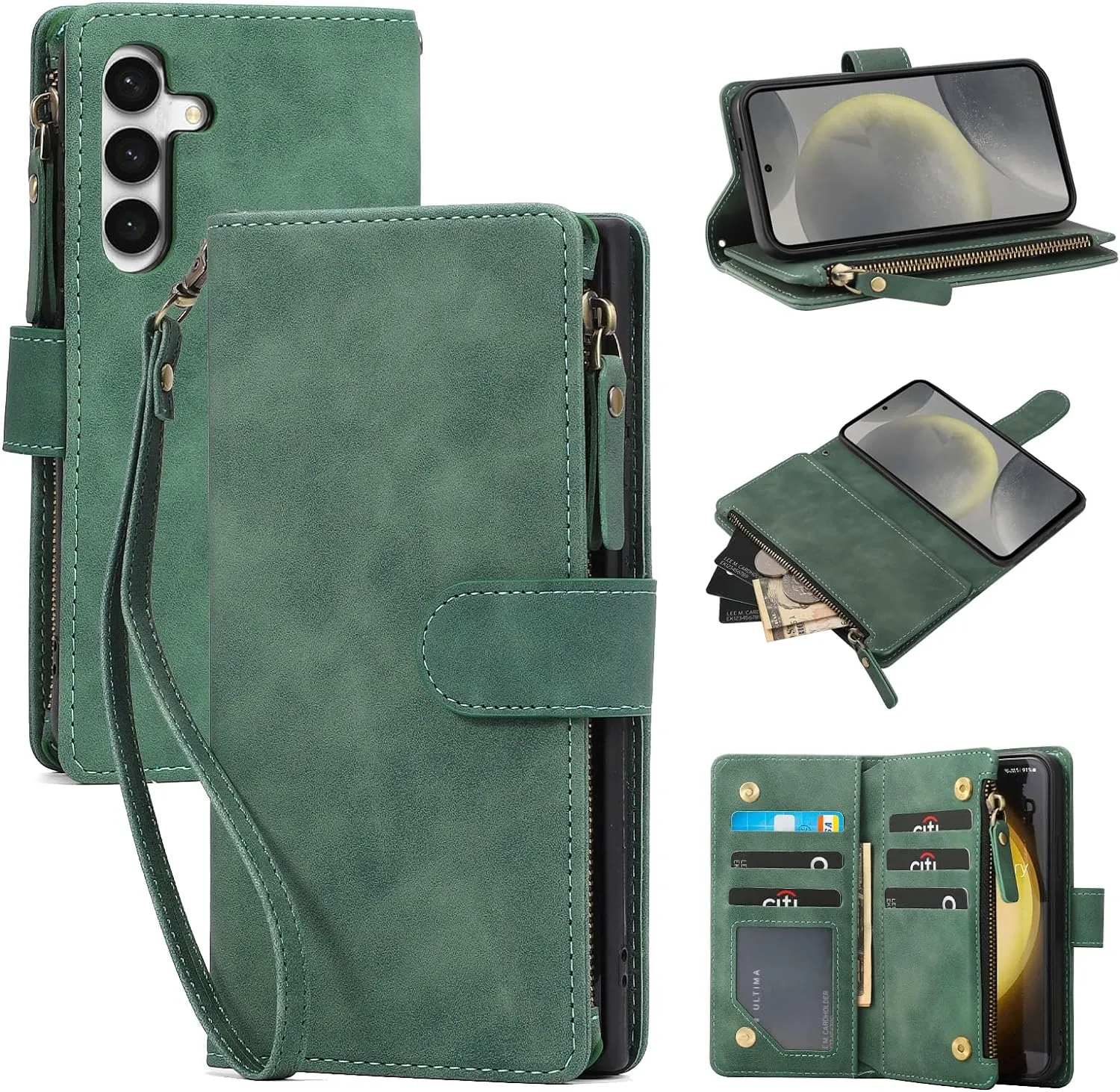 Galaxy S24 5G Wallet Premium PU Leather Zipper Folio RFID Blocking Protective Case