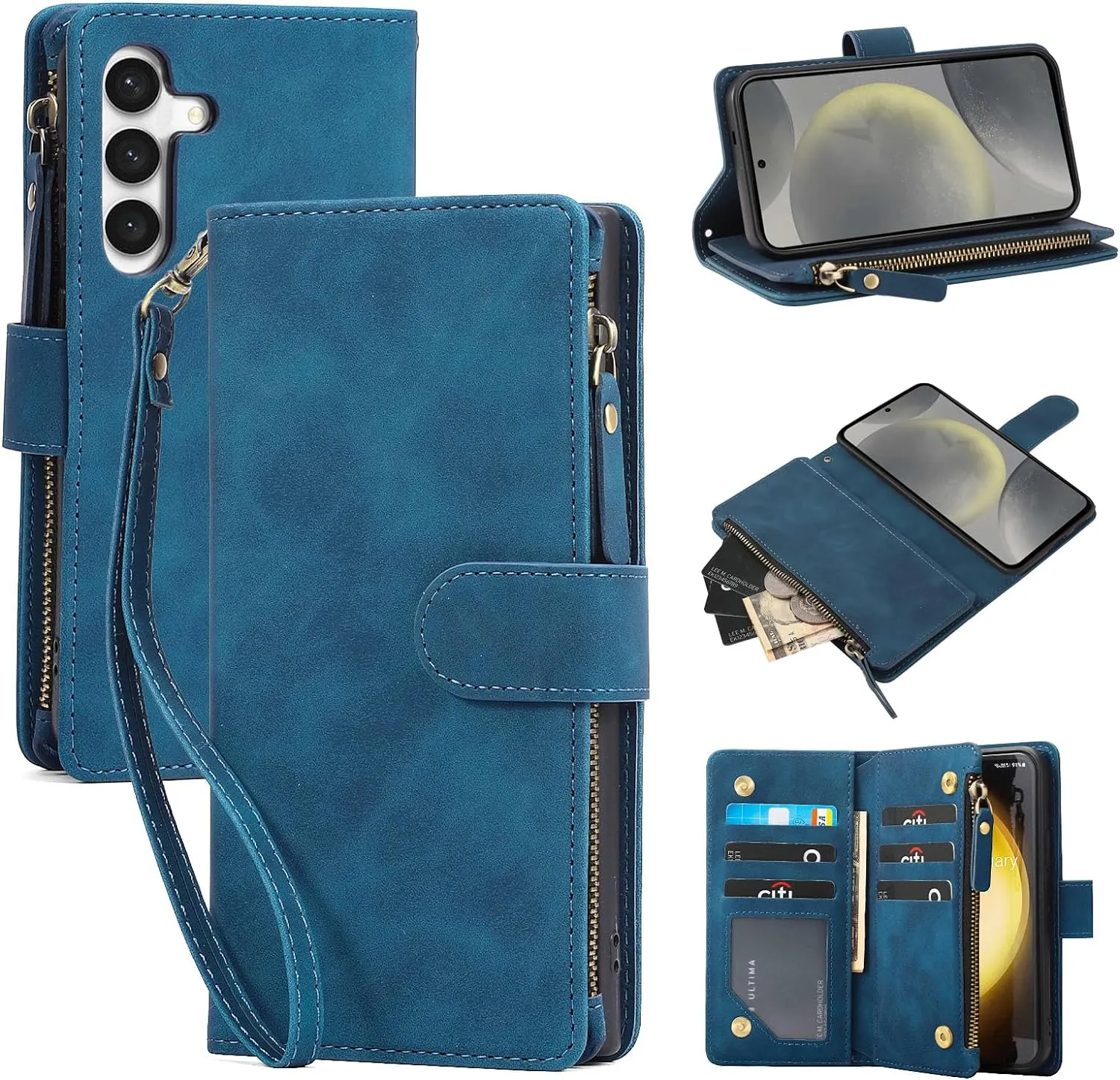 Galaxy S24 5G Wallet Premium PU Leather Zipper Folio RFID Blocking Protective Case