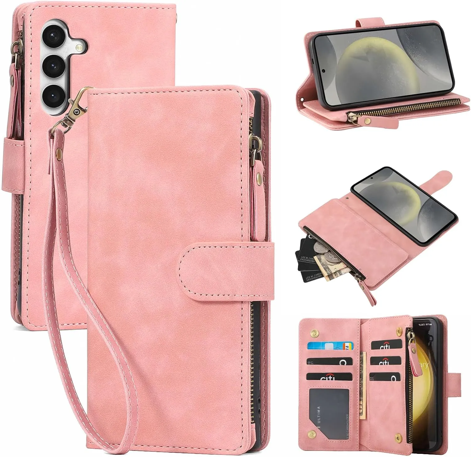 Galaxy S24 5G Wallet Premium PU Leather Zipper Folio RFID Blocking Protective Case