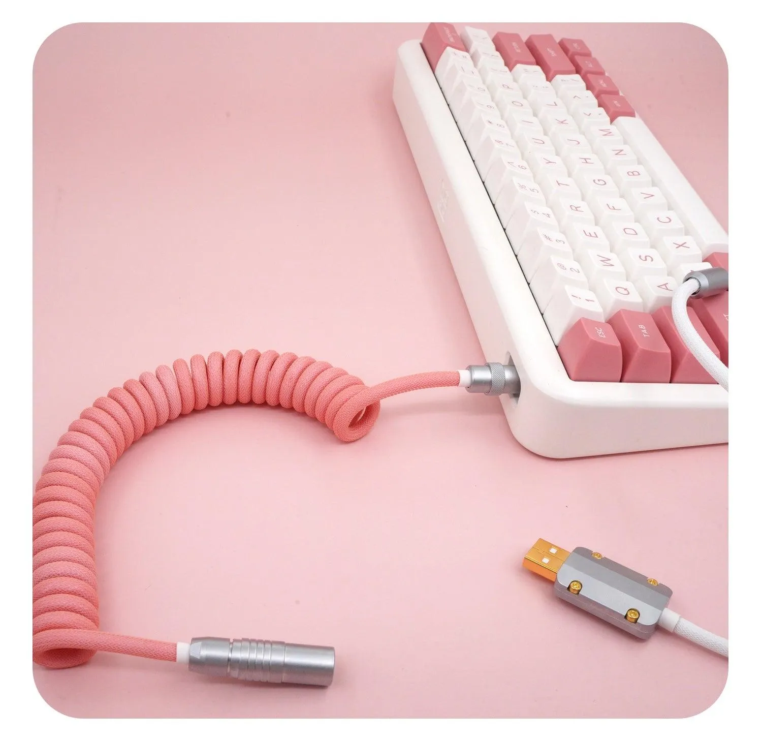 GeekCable Pink White Hand-made Customized Keyboard Data Spiral Cable