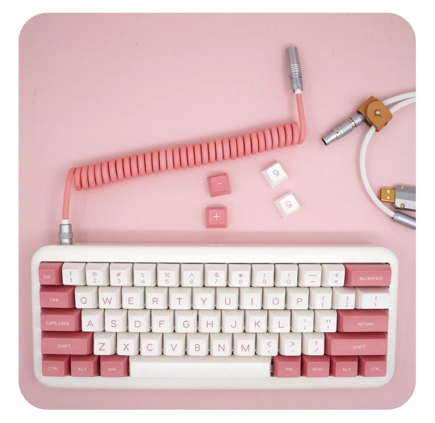 GeekCable Pink White Hand-made Customized Keyboard Data Spiral Cable