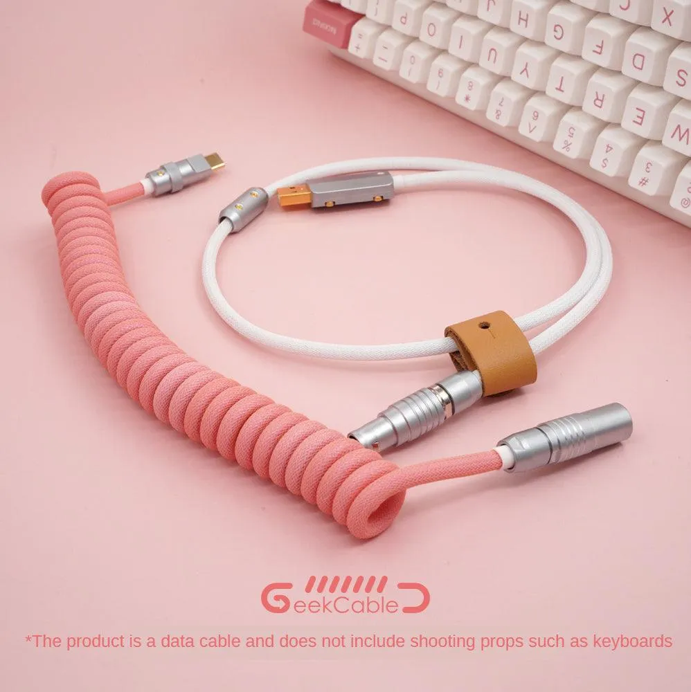 GeekCable Pink White Hand-made Customized Keyboard Data Spiral Cable