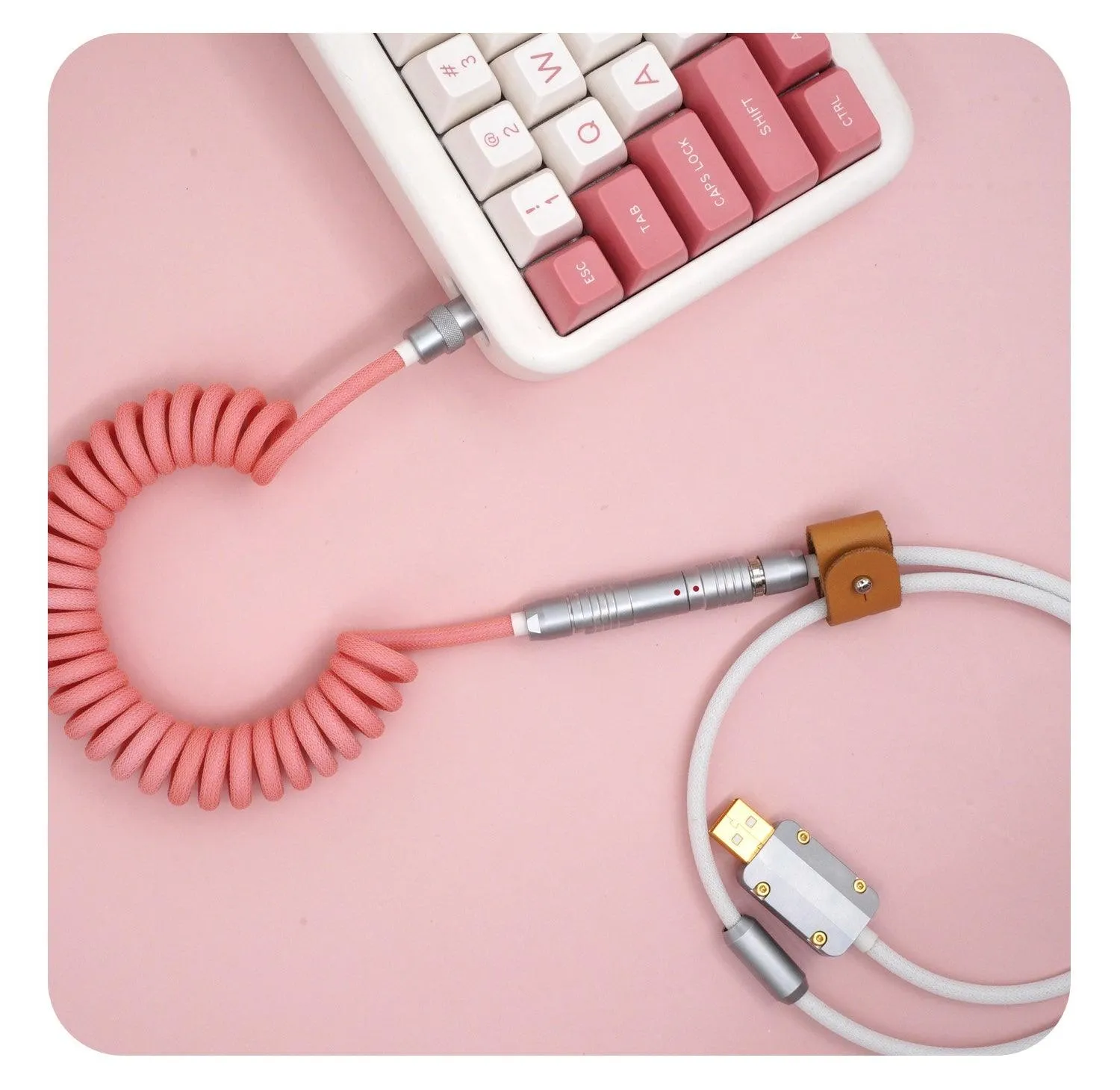 GeekCable Pink White Hand-made Customized Keyboard Data Spiral Cable