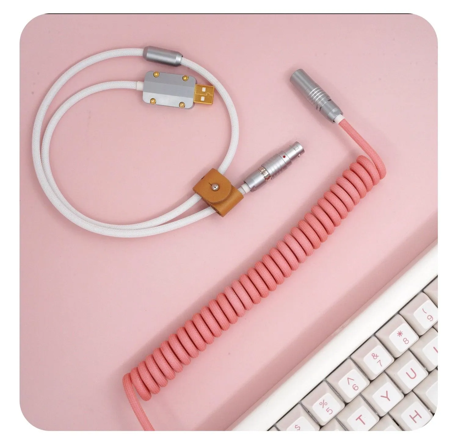 GeekCable Pink White Hand-made Customized Keyboard Data Spiral Cable