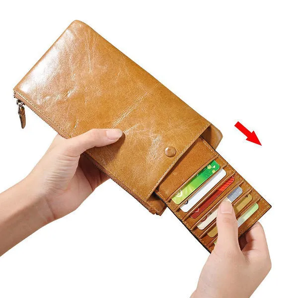 Genuine Leather Zipper Long Wallet Purse Card Holder 5.5'' Phone Case For Iphone Huawei Samsung