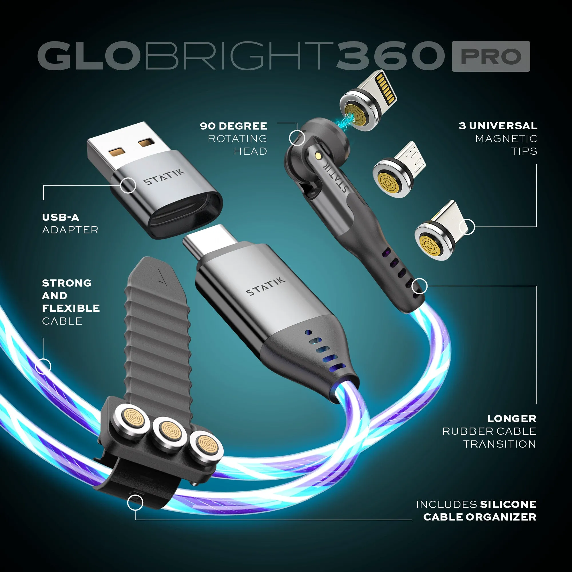 GloBright® 360 Pro | Universal Magnetic Charge & Data Cable