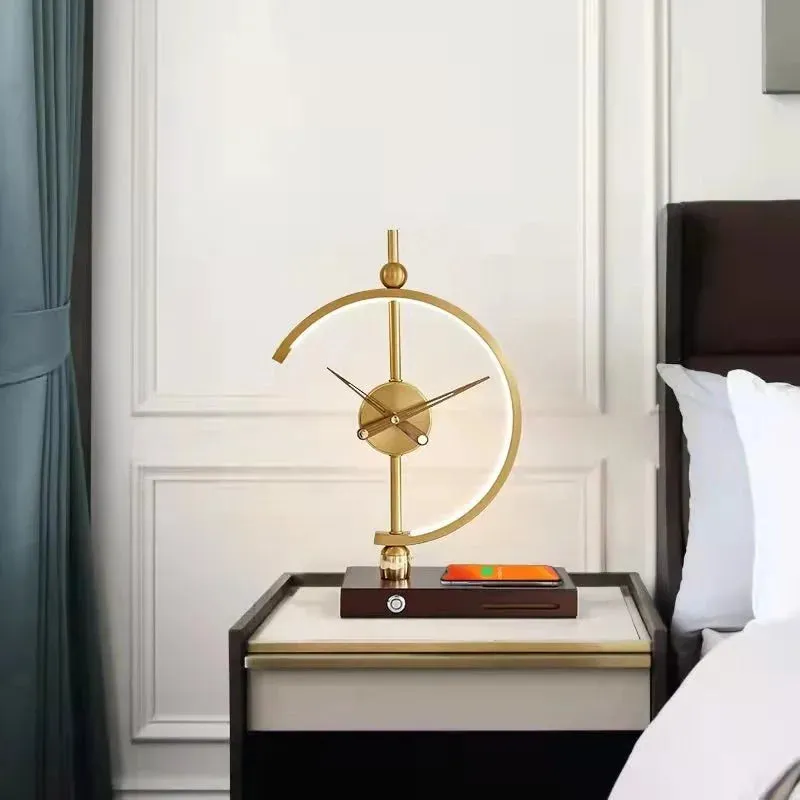 Gold LED Table Lamp with Clock & Wireless Charger