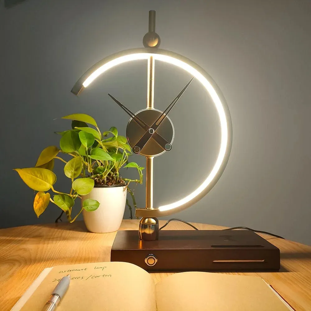 Gold LED Table Lamp with Clock & Wireless Charger