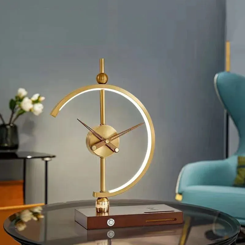 Gold LED Table Lamp with Clock & Wireless Charger