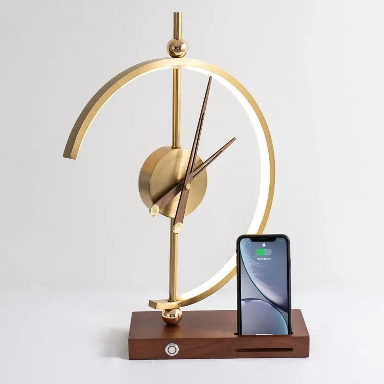 Gold LED Table Lamp with Clock & Wireless Charger