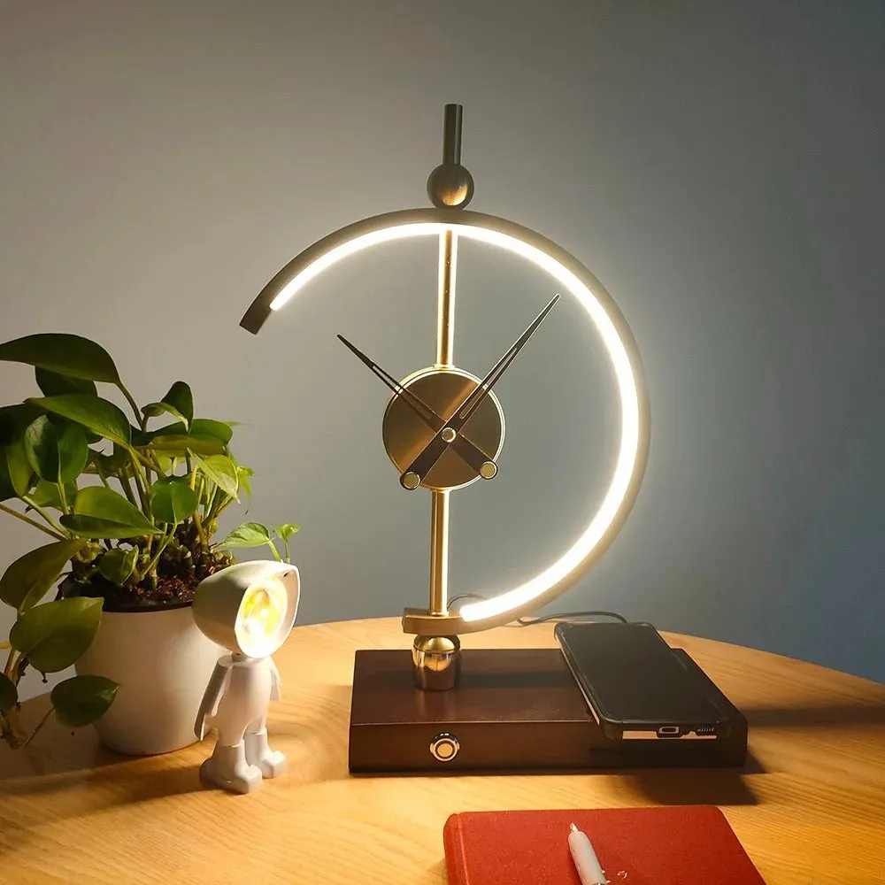 Gold LED Table Lamp with Clock & Wireless Charger