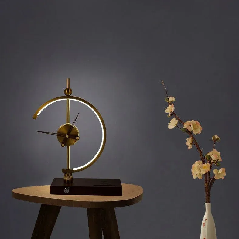 Gold LED Table Lamp with Clock & Wireless Charger