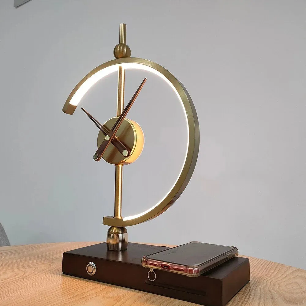 Gold LED Table Lamp with Clock & Wireless Charger