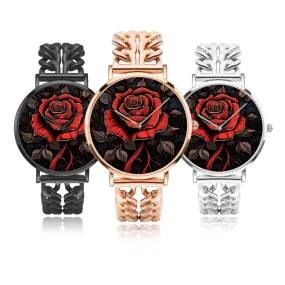 Gothic red Rose Hollow Out Strap Quartz Watch