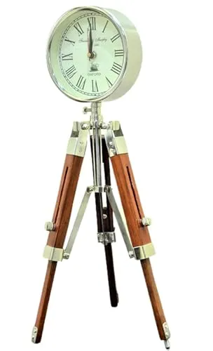 HABEEBA ART Wooden Table Clock & Roman Number Clock Floor Standing Adjustable Tripod Decor Office,Studio