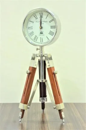 HABEEBA ART Wooden Table Clock & Roman Number Clock Floor Standing Adjustable Tripod Decor Office,Studio