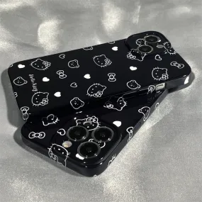 Hello Kitty Inspired Black Hard Shell iPhone 7 to 14 Phone Case